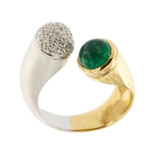 Bague 56 Bague ouverte en or jaune et or blanc 18 carats, émeraude et diamants 58 Facettes 28269