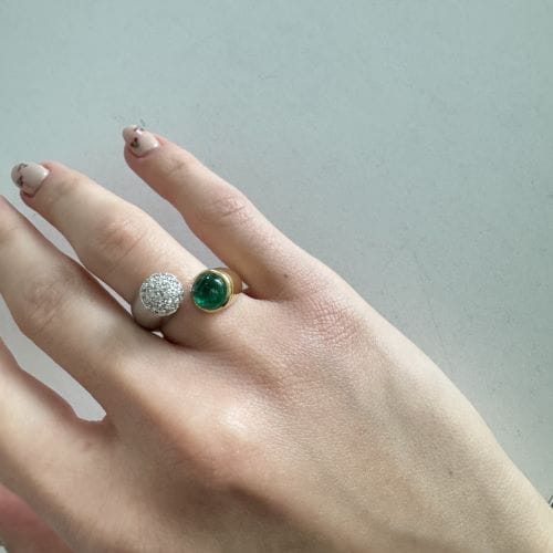 Bague 56 Bague ouverte en or jaune et or blanc 18 carats, émeraude et diamants 58 Facettes 28269