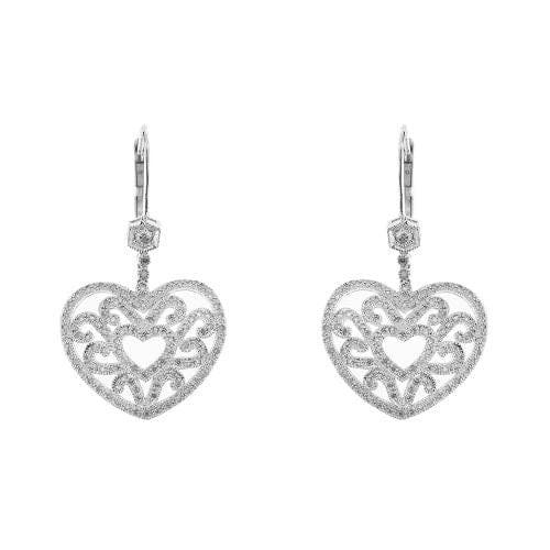 Boucles d'oreilles Boucles d'oreilles pendantes cœur en or blanc 18 carats et diamants 58 Facettes 28314