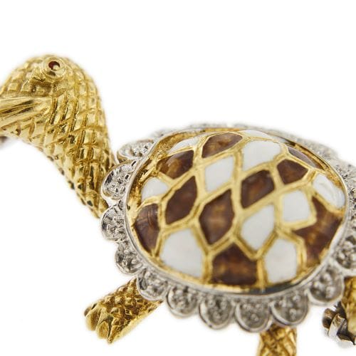 Broche Spilla tortue en or jaune et blanc 18 ct avec diamants 58 Facettes 28598
