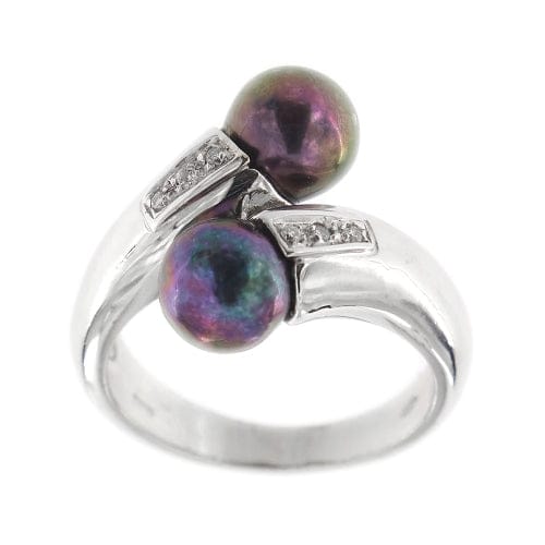 Bague 55 Bague en or blanc 18 kt avec perles de Tahiti et diamants 58 Facettes 28697