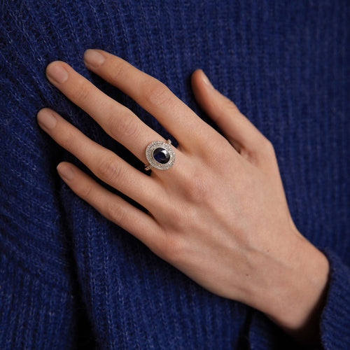 Bague 58 Bague Saphir double entourage Diamants 58 Facettes DV0013-5