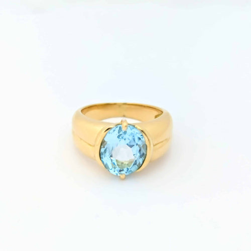 Bague 49 Bague en or jaune 18 carats avec topaze bleue 58 Facettes 29045