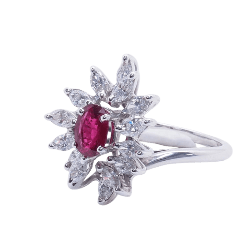 Bague 57 Bague en or blanc 18 carats avec rubis et diamants 58 Facettes 4132
