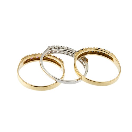 Bague Fiume - Tris de bagues rivière en or 18 ct avec diamants, rubis et saphirs 58 Facettes 29582