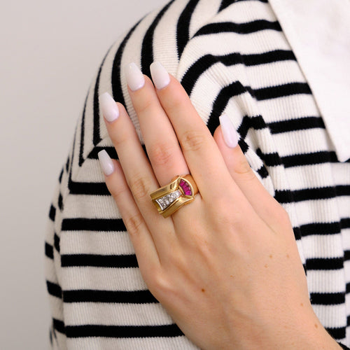 Bague 53 Bague Tank rubis et diamants 58 Facettes DV0256-1