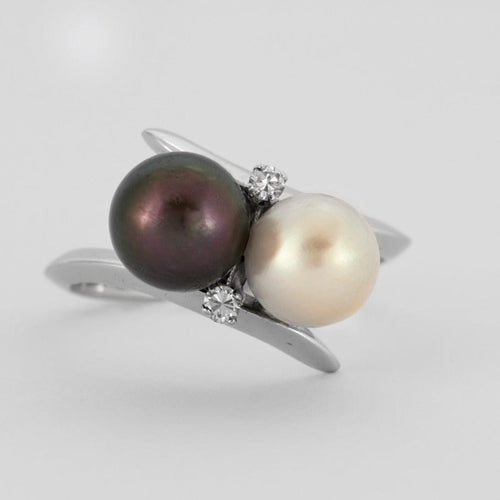 Bague 56 Bague Toi&Moi or gris, perles de culture 58 Facettes DV0335-1