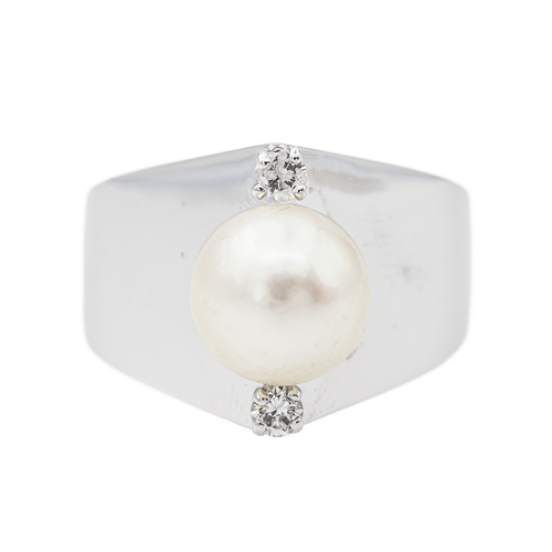 Bague 54 Bague en or blanc 18 carats avec perle et diamants 58 Facettes 2999434CN