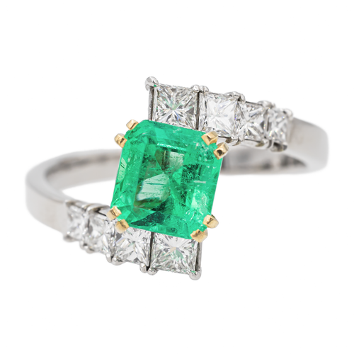 Bague 60 Bague en or blanc et jaune 18 carats avec émeraude et diamants 58 Facettes 2999638CN