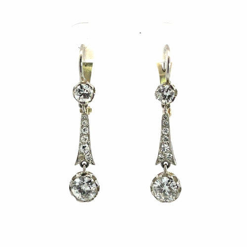 Boucles d'oreilles Style édouardien - Boucles d'oreilles pendantes en or jaune, platine et diamants 58 Facettes