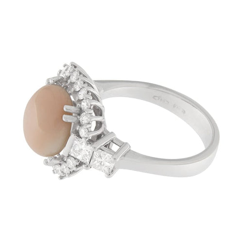 Bague 55 Bague en or blanc 750 avec corail et diamants 58 Facettes G3569