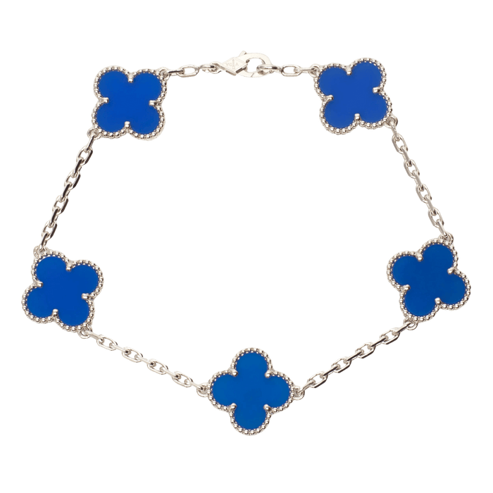 Bracelet VAN CLEEF & ARPELS -Bracelet Vintage Alhambra 5 motifs agate bleu en or blanc 58 Facettes vca-alh-wg-blu-agt-so