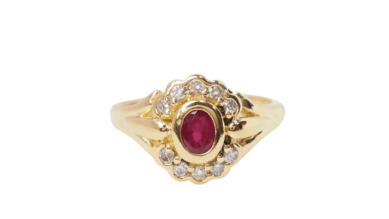 Bague 53 Bague marguerite en or jaune, rubis et diamants 58 Facettes 22842