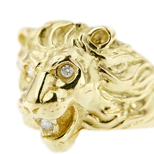 Bague Bague tête de lion en or jaune 18 ct et diamants 58 Facettes 30011