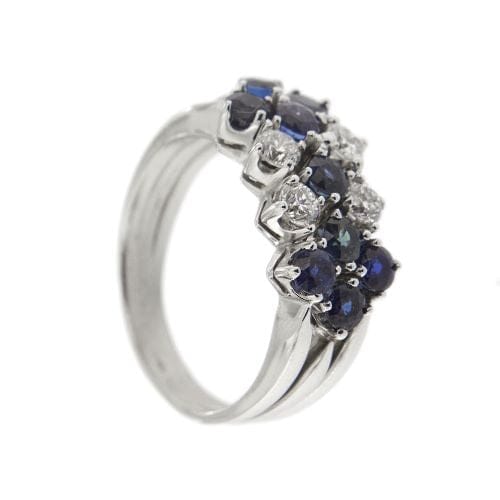 Bague 56 Bague rivière triple rang en or blanc 18 ct, diamants et saphirs 58 Facettes 30225
