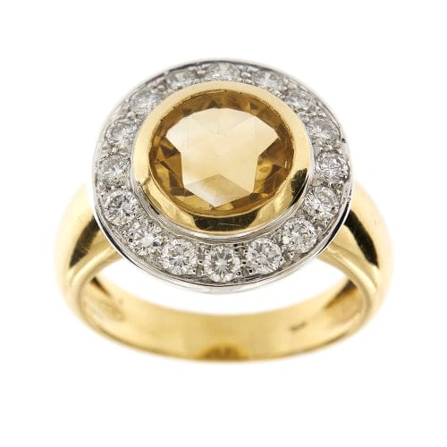 Bague 61 Bague en or jaune et blanc 18 ct avec citrine et diamants 58 Facettes 30269