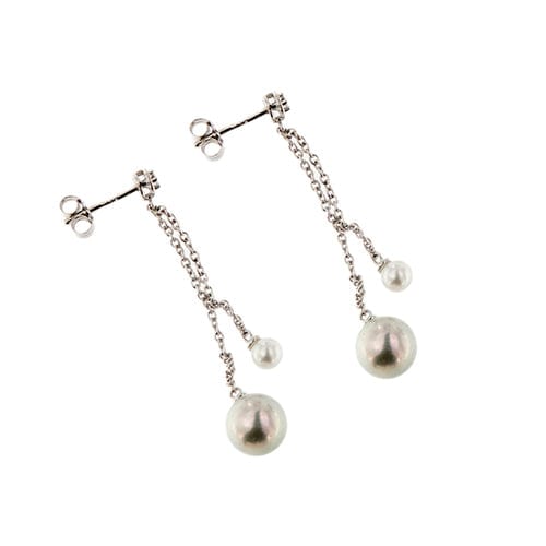 Boucles d'oreilles Salvini - Boucles d’oreilles pendantes en or blanc 18 kt, perles et diamants 58 Facettes 30516