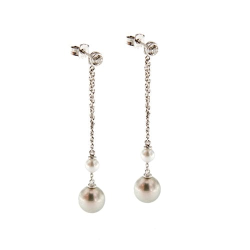 Boucles d'oreilles Salvini - Boucles d’oreilles pendantes en or blanc 18 kt, perles et diamants 58 Facettes 30516