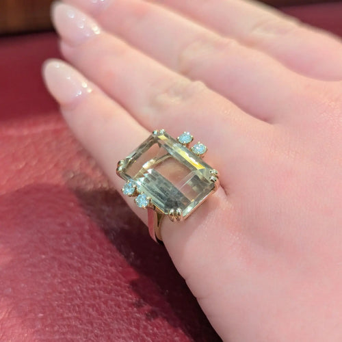 Bague 50 Bague en or jaune 18 carats au quartz fumé et diamants 58 Facettes 30602