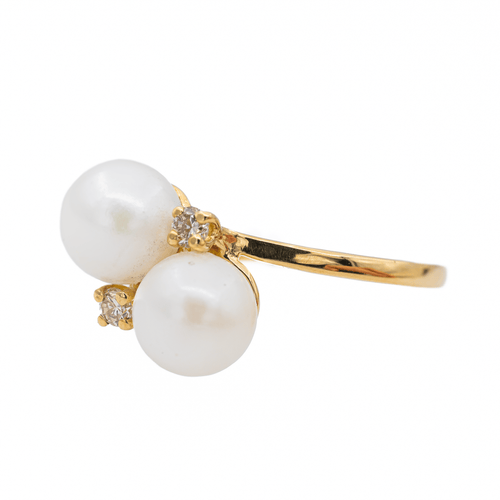 Bague 58 Bague Toi & Moi en or jaune avec perles et diamants 58 Facettes 3105054CN