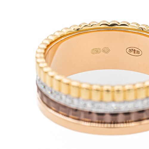 Bague 49 Boucheron Quatre - Bague petit modèle en or jaune, blanc et rose avec diamants 58 Facettes 3121528CN