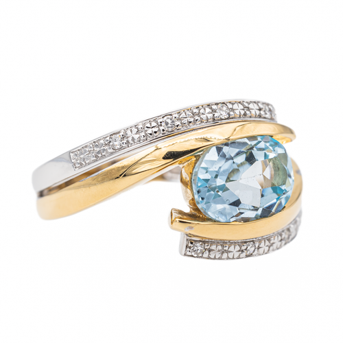 Bague 54 Bague en or jaune et or blanc 18 carats topaze et diamants 58 Facettes 3123435CN