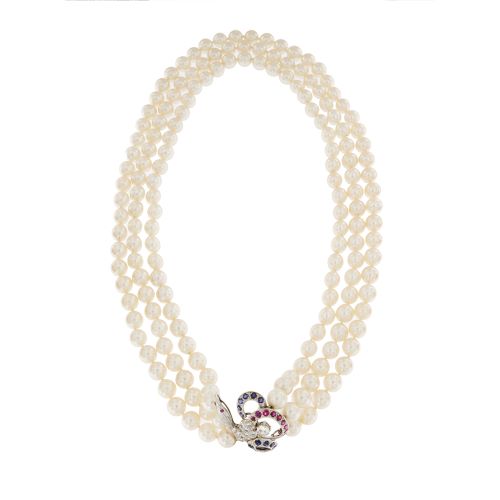 Collier Collier - Trois rangs de perles Akoya en or blanc 18 carats 58 Facettes 31430