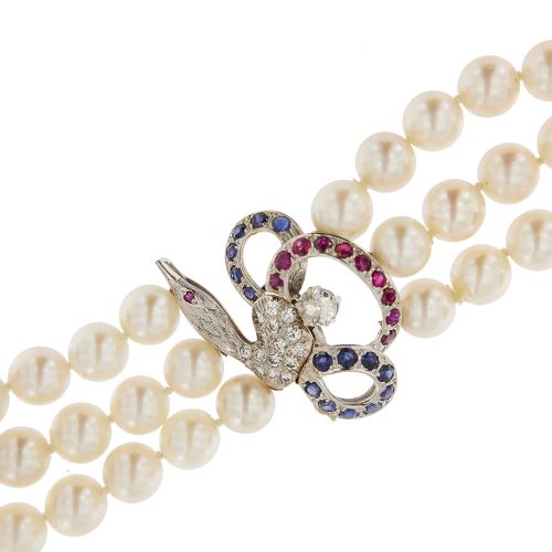 Collier Collier - Trois rangs de perles Akoya en or blanc 18 carats 58 Facettes 31430