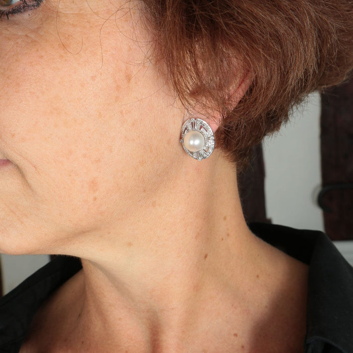 Boucles d'oreilles Boucles d'Oreilles style Art Déco, Perles & Diamants 58 Facettes DV0032-57