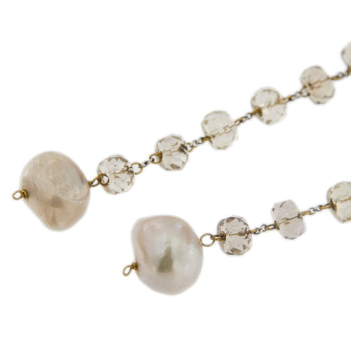 Boucles d'oreilles Boucles d’oreilles pendantes en or jaune 18 ct, quartz fumé et perles 58 Facettes 31650
