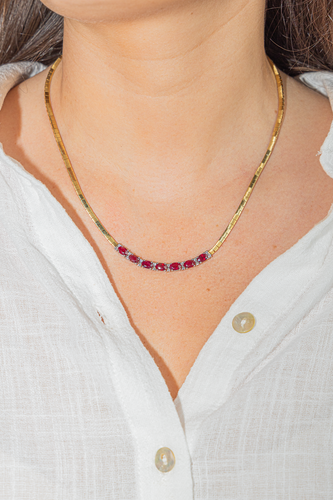 Collier Collier en or jaune et or blanc 18 carats rubis et diamants 58 Facettes 3182204CN