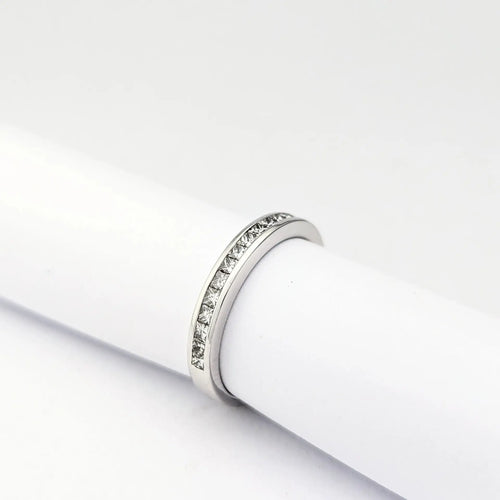 Bague 53 Demi-alliance - Bague en or blanc 18 carats et diamants 58 Facettes 31889