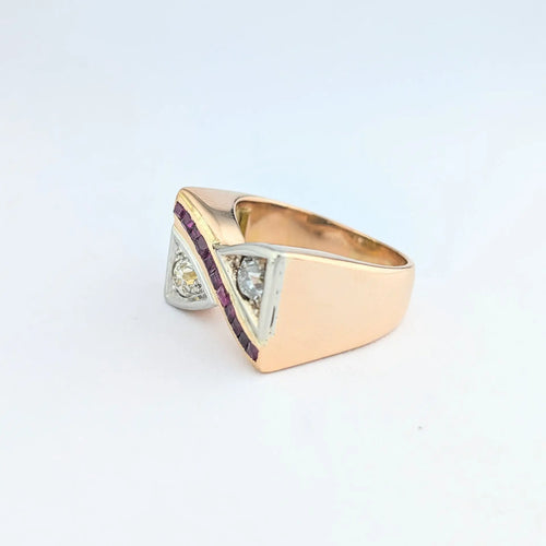 Bague 58 Bague tank en or rose 18 carats avec diamants et rubis 58 Facettes 32028