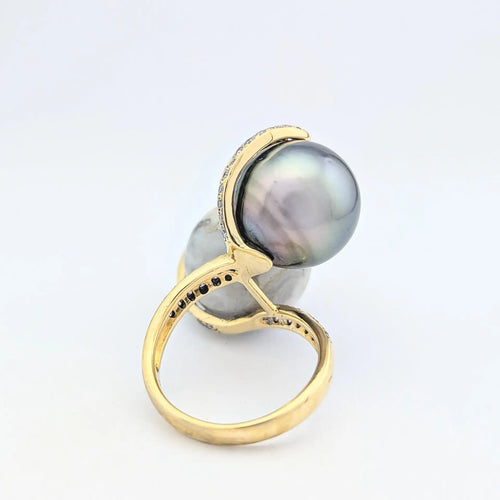 Anello 55 Anello cocktail in oro giallo 18 carati, perla di Tahiti e agata 58 Facettes 32034