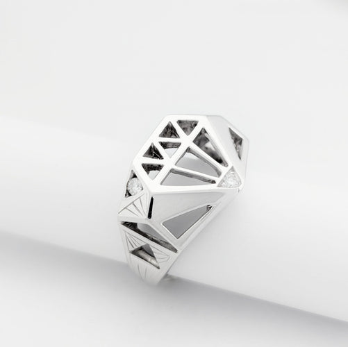 Bague 63.5 Flavparis x Le Diamantaire Chic and Bling - Bague chevalière en or blanc 18 carats 58 Facettes 32227