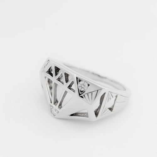 Bague 63.5 Flavparis x Le Diamantaire Chic and Bling - Bague chevalière en or blanc 18 carats 58 Facettes 32227