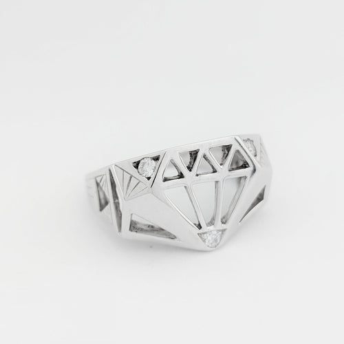 Bague 63.5 Flavparis x Le Diamantaire Chic and Bling - Bague chevalière en or blanc 18 carats 58 Facettes 32227