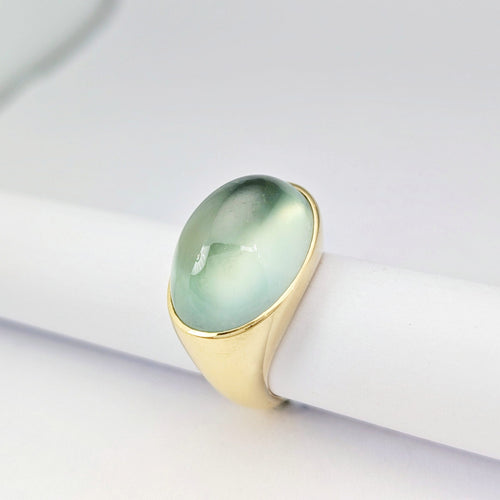 Bague 53 Bague en or jaune 18 carats avec cabochon vert d’eau 58 Facettes 32231