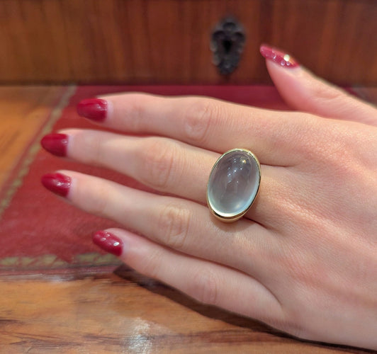 Bague 53 Bague en or jaune 18 carats avec cabochon vert d’eau 58 Facettes 32231