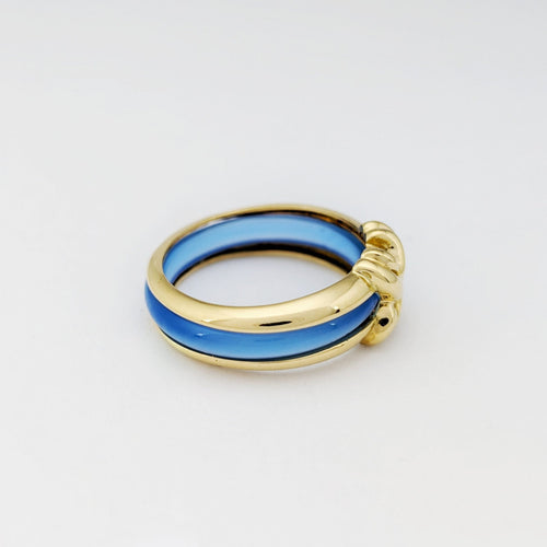 Bague 55 Sylvie Lambert - Bague modulable en or jaune 18 carats et résine multicolore 58 Facettes 32270