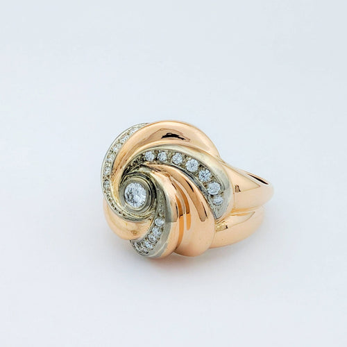 Bague 54 Tourbillon - Bague en or jaune et or blanc 18 carats et diamants 58 Facettes 32272