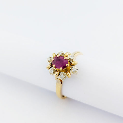Bague 54 Bague Marguerite en or jaune 18 carats, diamants et rubis 58 Facettes 32293