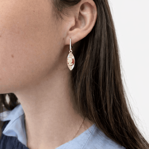 Boucles d'oreilles Boucles d’oreilles camées rondes en or jaune 18 carats 58 Facettes 32305