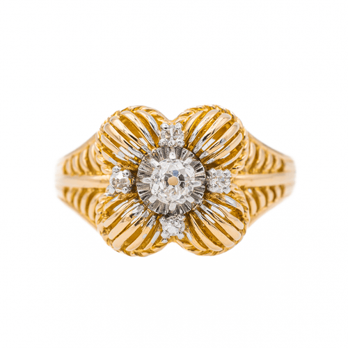 Bague 56 Bague fleur en or jaune et platine sertie de diamants 58 Facettes 3241053CN