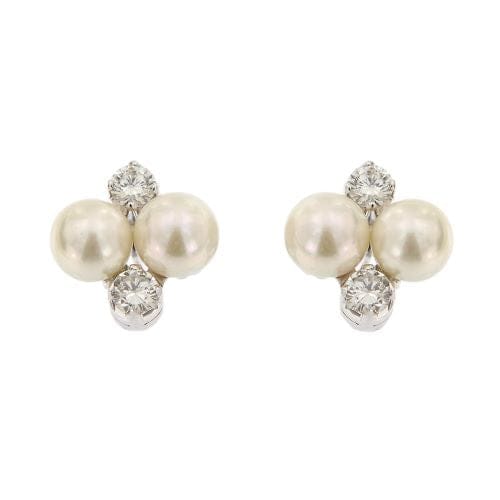 Boucles d'oreilles Boucles d’oreilles bouton perles et diamants en or blanc 18 ct 58 Facettes 32450