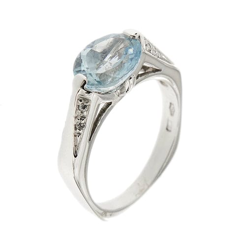 Bague Donna Oro - Bague hexagonale en or blanc 18 carats avec aigue-marine et diamants 58 Facettes 32455