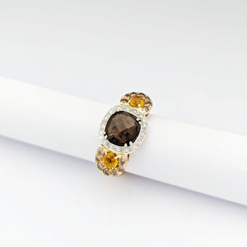 Bague 52 Bague en or rose et blanc 18 carats quartz fumé, citrines et diamants 58 Facettes 32603