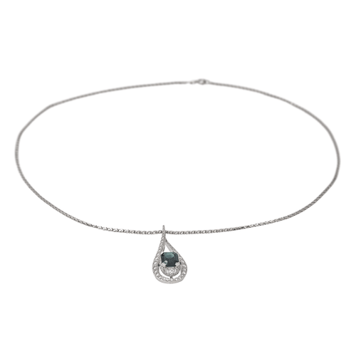 Collier Collier pendentif en or blanc 18 carats saphir et diamants 58 Facettes 3263778CN