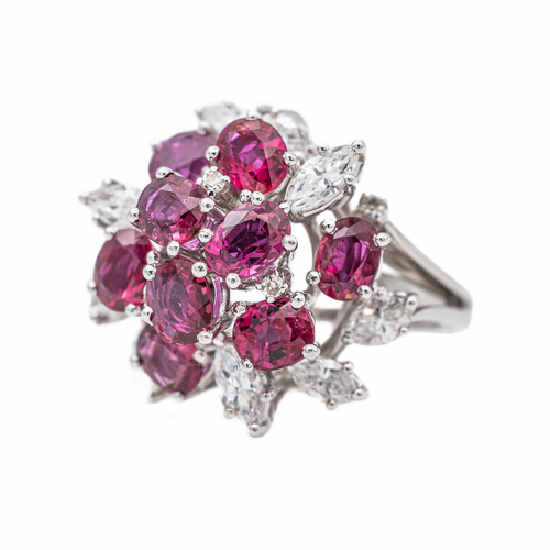 Bague 52 Bague fleur en or blanc 18 carats rubis et diamants 58 Facettes 3263779CN
