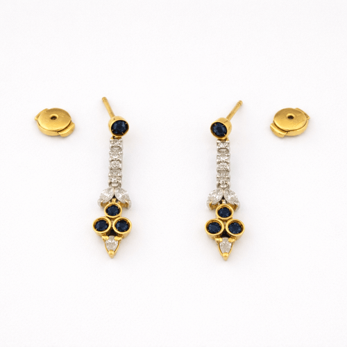 Boucles d'oreilles Boucles d'oreilles pendantes en or jaune et blanc 18 carats, diamants et saphirs 58 Facettes 32644